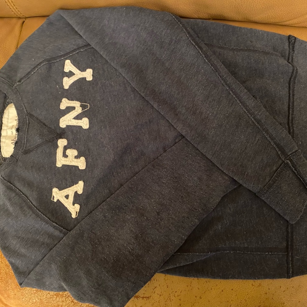 Gently Worn! Abercrombie & Fitch stonewashed blue sweatshirt AFNY logo. Sz Small